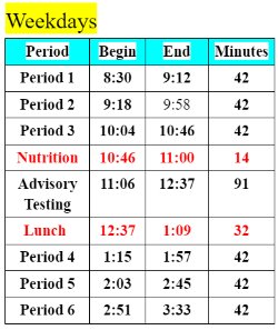 iReady Weekday Schedule